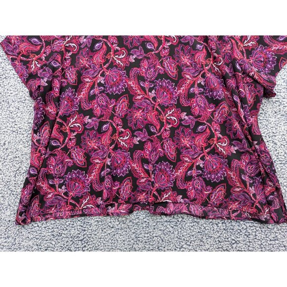 Catherines Button Up Top Size 5X Floral Stretch Lightweight V Neck Plus Pink - Picture 6 of 10
